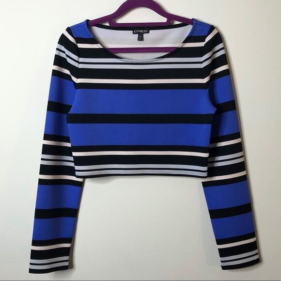 Express Long Sleeved Striped Crop Top Small - Picture 1 of 5